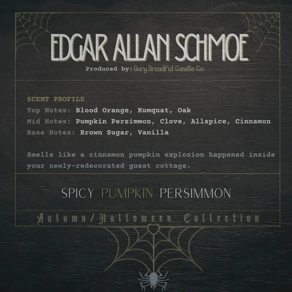 Edgar Allan Schmoe Crackling Wooden Wick Candle: Spicy Pumpkin Persimmon Scent
